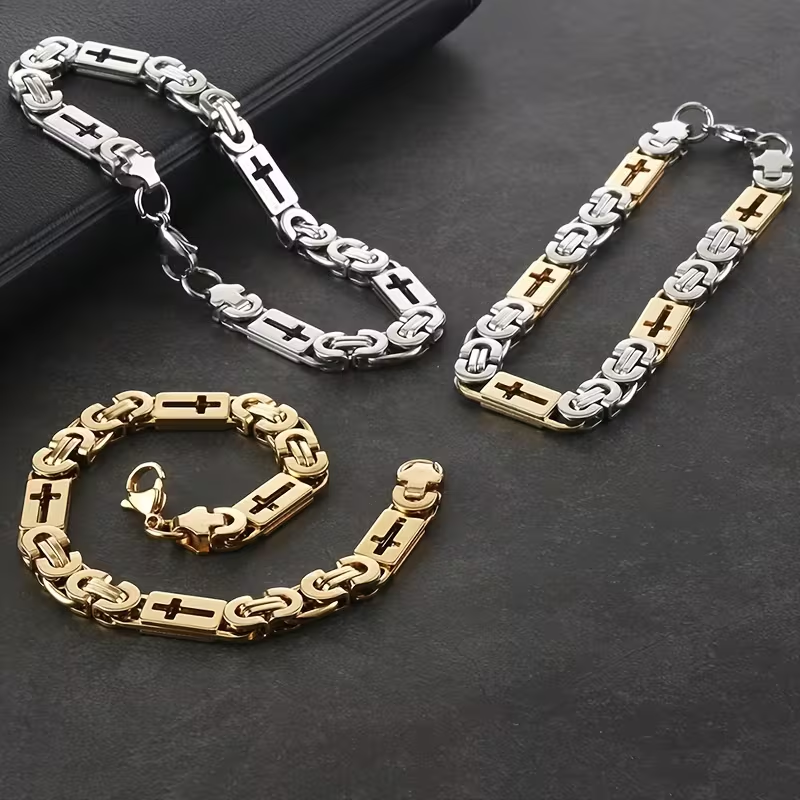 Wide Byzantine Chain Gold Bracelet