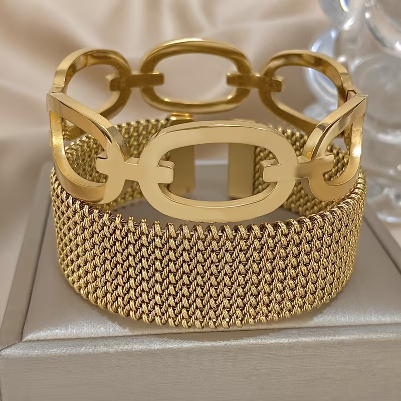Gold Elegant Mesh Bracelet Set
