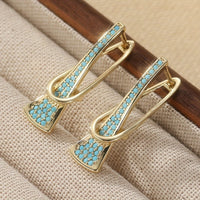 Gold Tone Synthetic Geometric Turquoise Earrings