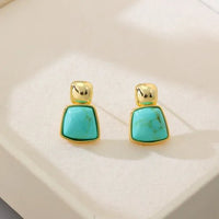 Gold Tone Geometric Square Earrings