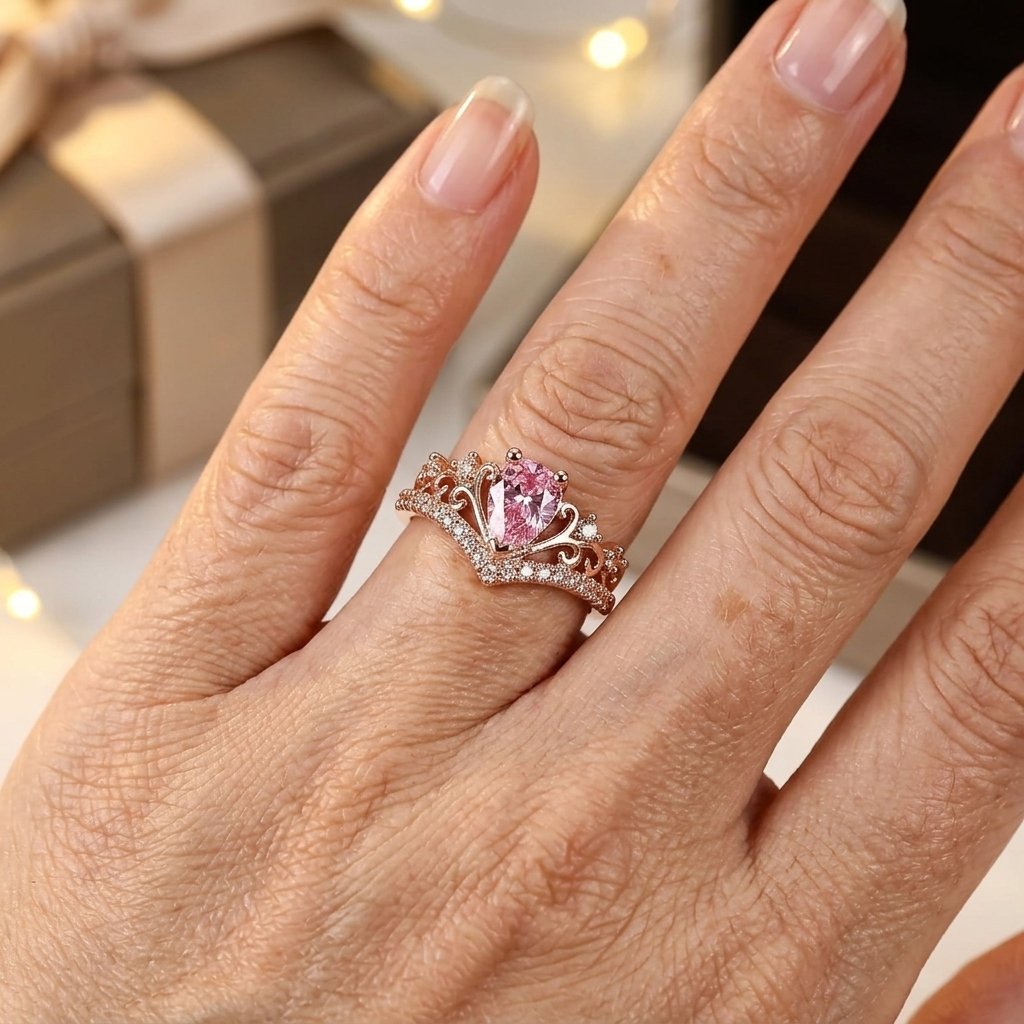 Elegant Rose Golden Pink Cubic Zirconia Accents Ring
