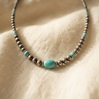 Vintage Silver Green Turquoise Beaded Necklace
