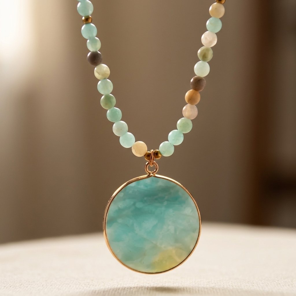 Bohemian Natural Stone Round Pendant Necklace