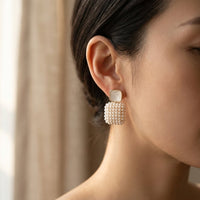 Art Deco Gold Pearl Square Drop Earrings