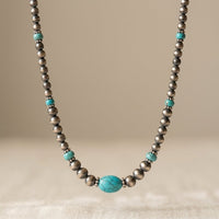 Vintage Silver Green Turquoise Beaded Necklace