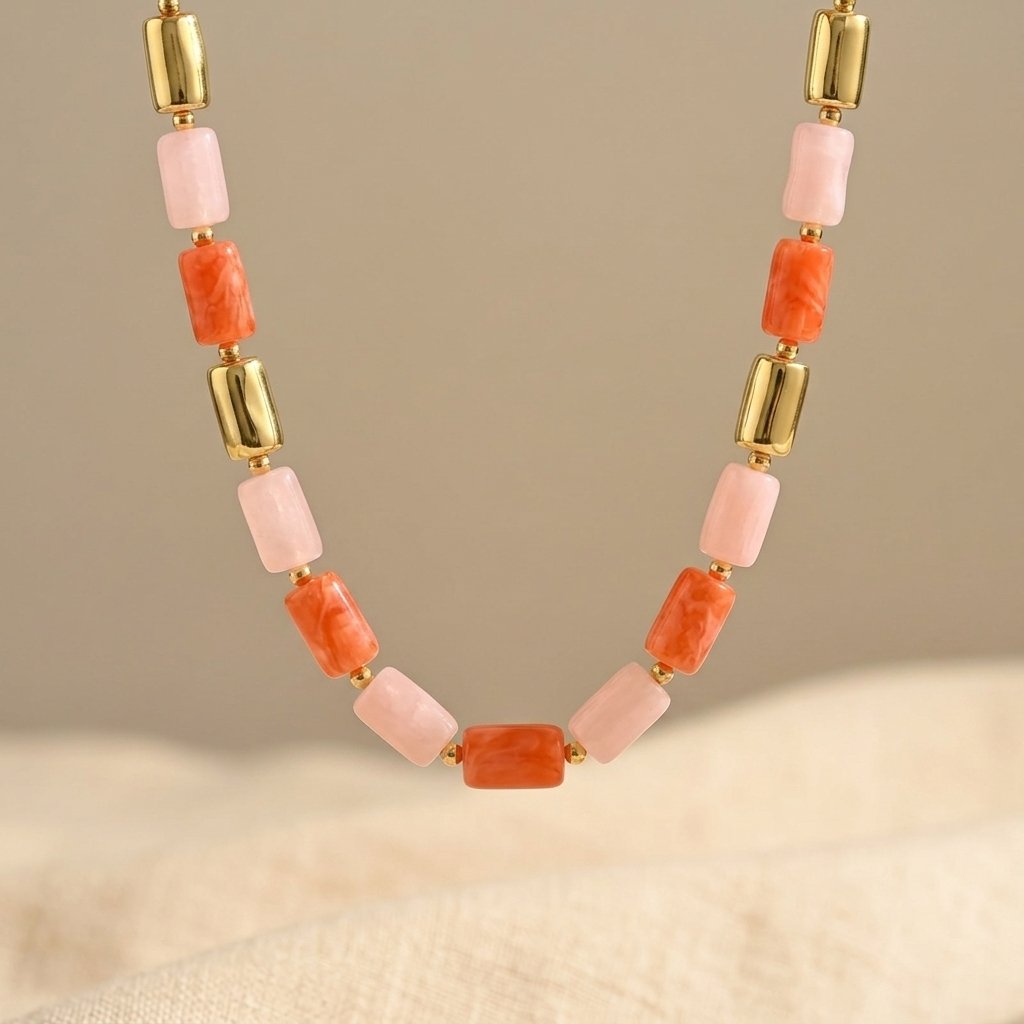 Minimalist Color Block Bamboo Resin Necklace