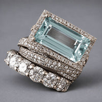 Vintage Silver Turquoise Glass Stackable Ring Set