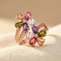 Boho Double Flower Wedding Synthetic Zirconia Ring