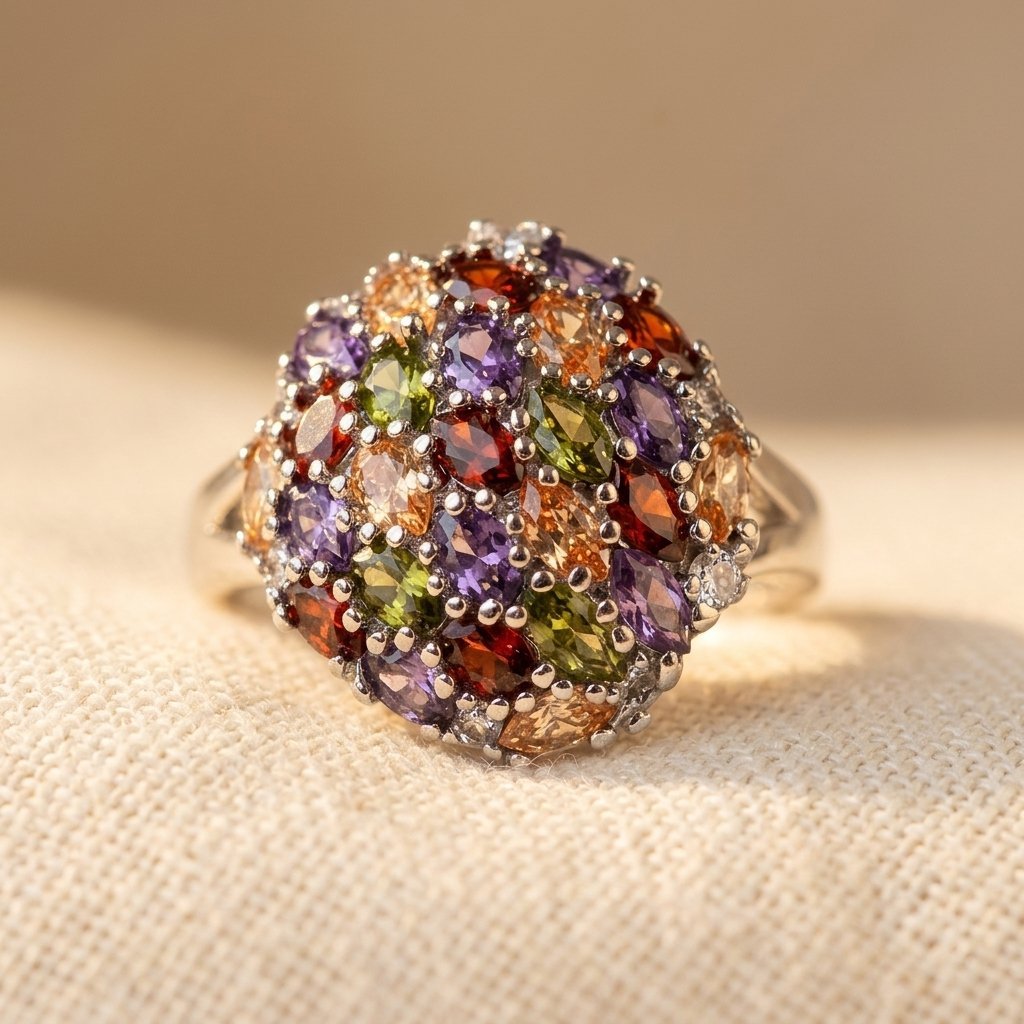 Vibrant Multicolored Synthetic Zircon Men Retro Ring