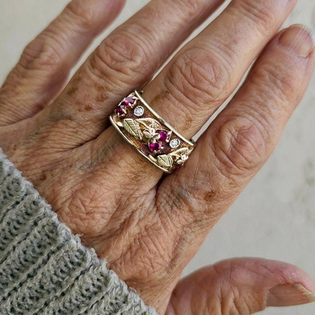 Style Vintage Colored Gemstone With Antique Golden Ring