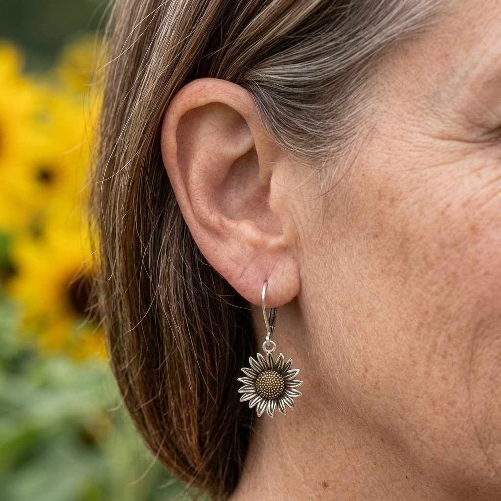 Leverback Vintage Sunflower Earrings - Gold Center