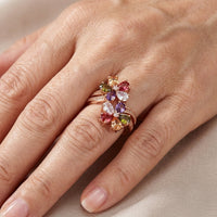 Boho Double Flower Wedding Synthetic Zirconia Ring