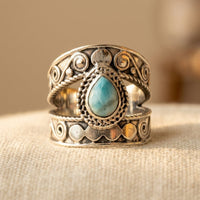 Vintage Bohemian Copper Ring with Synthetic Turquoise Ring