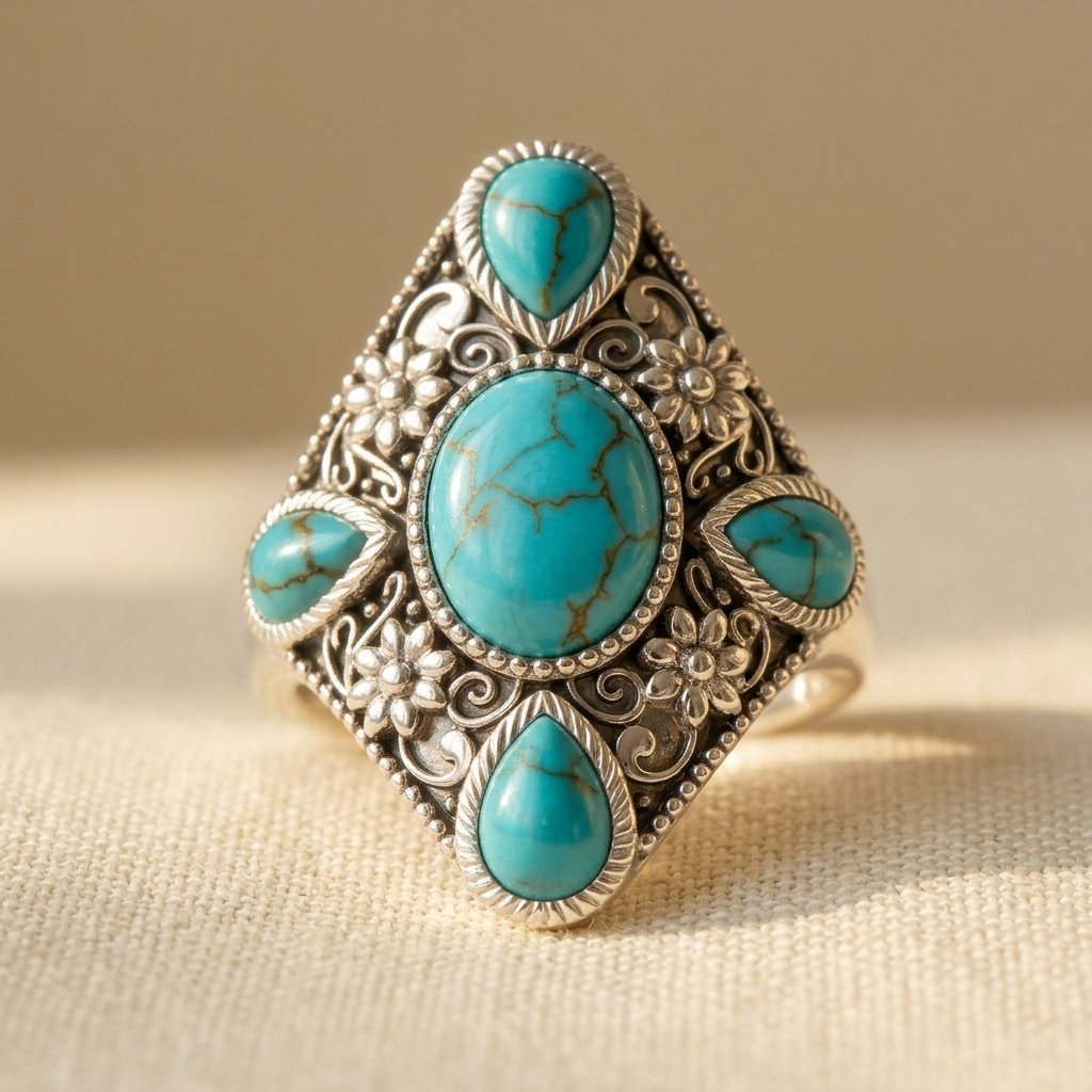Turquoise Cross Starburst Ring