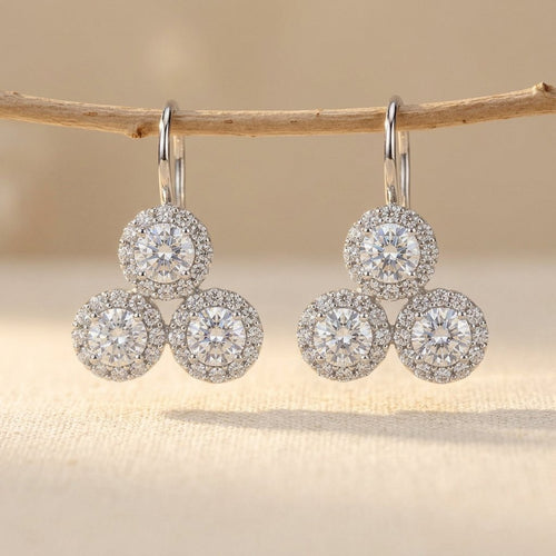 925 Sterling Silver **triple Moissanite Cluster Earrings In Plated