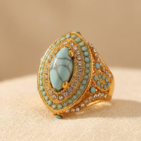 Bohemian Vintage With Synthetic Gems Turquoise Luxury Ring