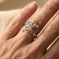 Silver Faith Cross Mustard Seed Abalone Shell Ring
