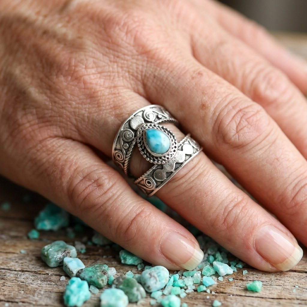 Vintage Bohemian Copper Ring with Synthetic Turquoise Ring