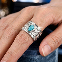Bohemian Turquoise Wide Copper with Teardrop Cubic Zirconia Ring