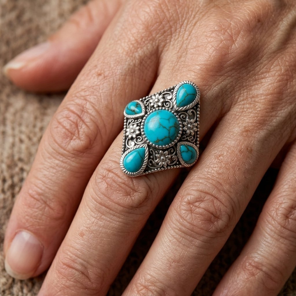 Turquoise Cross Starburst Ring