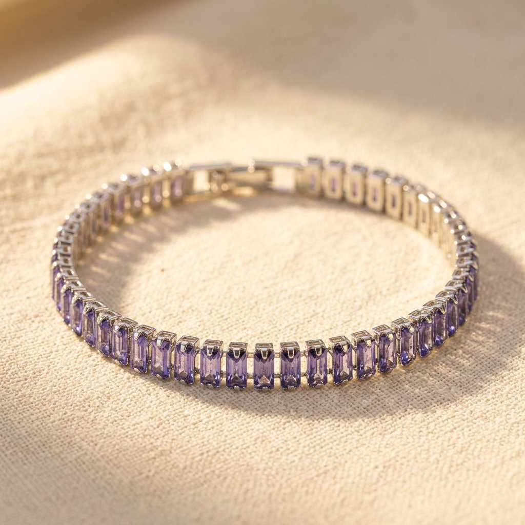 Lavender Baguette Silver Tennis Bracelet