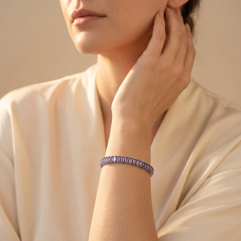 Lavender Baguette Silver Tennis Bracelet