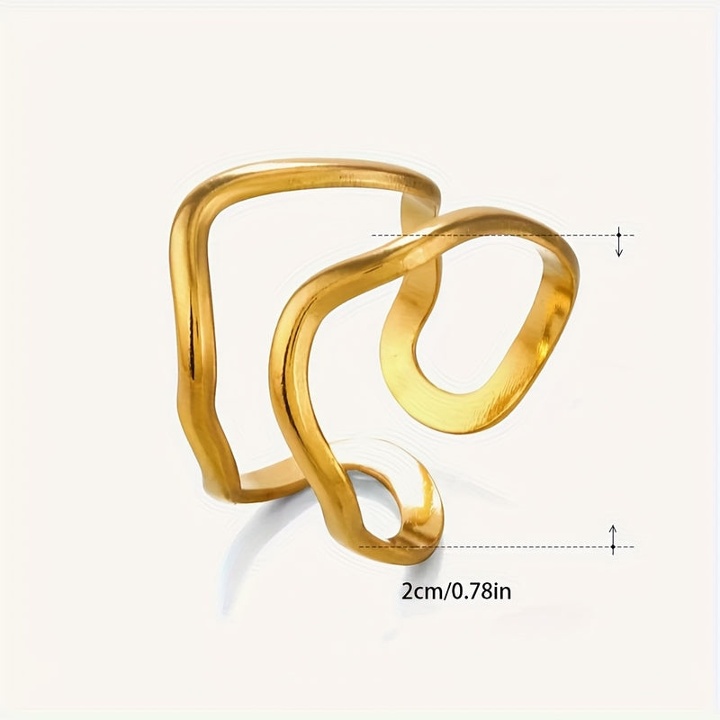 Minimal Design Wave-Style Gold Adjustable Ring Set