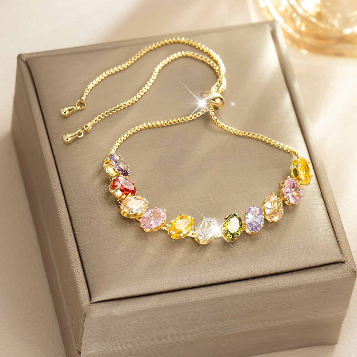 Minimalist Colorful Zirconia Gemstone Adjustable Tennis Bracelet