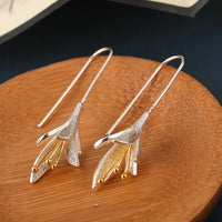 Modern Brushed Silver Petal Dangle Earrings