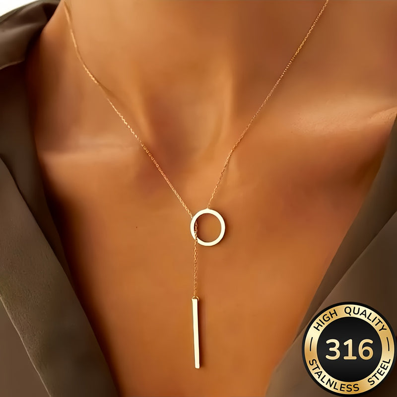 Modern Gold Y-Drop Necklace in Stainless Steel