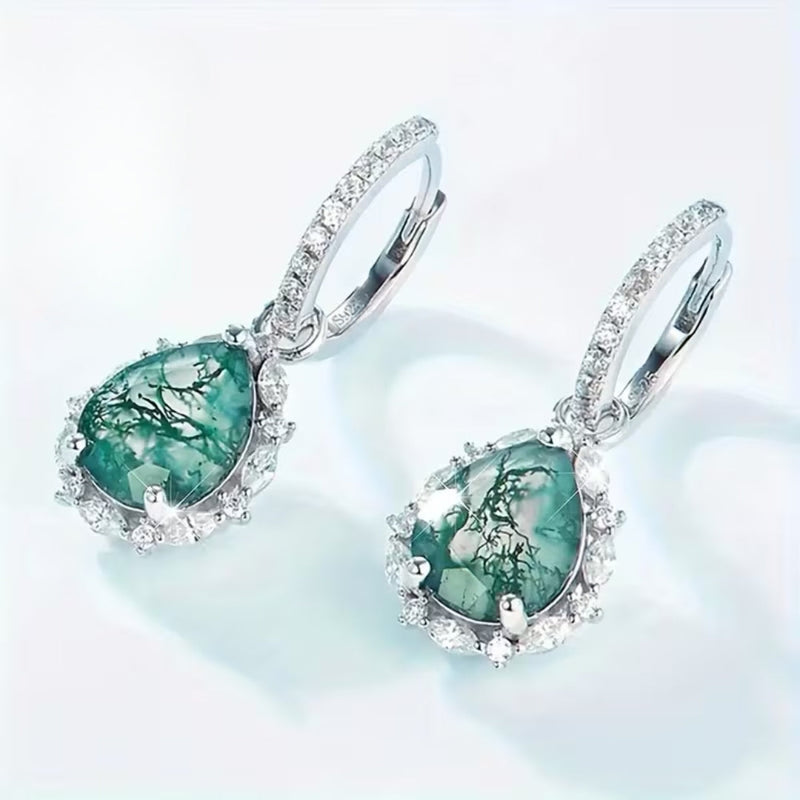 Moss Agate Bright Drop Earrings
