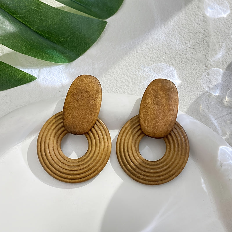 Natural Wood Spiral Drop Earrings