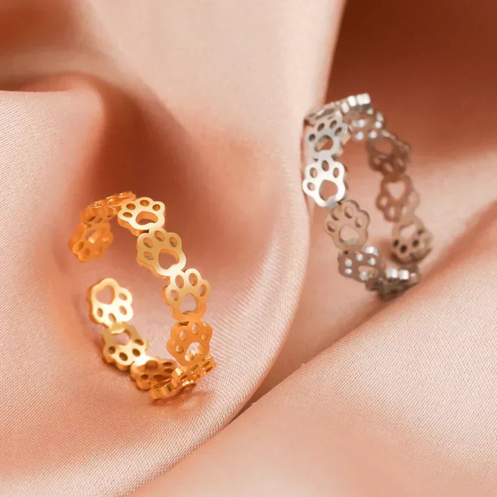 Nevae - Adjustable paw printing ring made of silver and gold