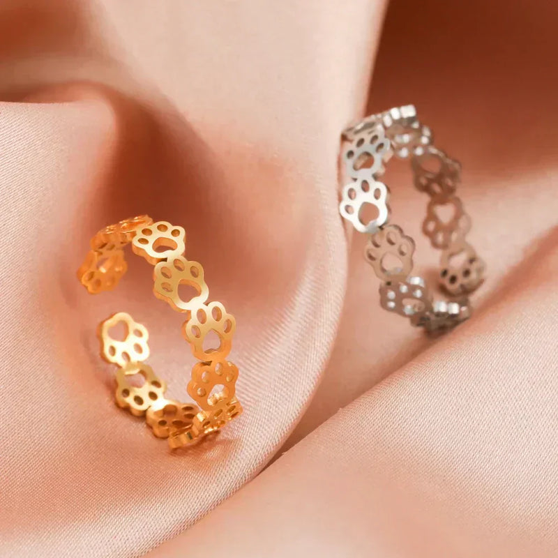 Nevae - Adjustable paw printing ring made of silver and gold