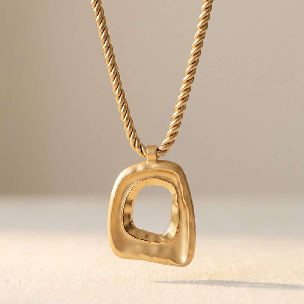 Organic Gold Open Square Pendant Necklace