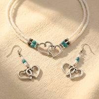 Double Layer Beaded Heart Charm Necklace And Bracelet Set Jewelry Set