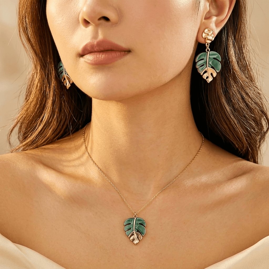 Bohemian Style Irregular Leaf Earrings And Necklace Set Jewelry Set
