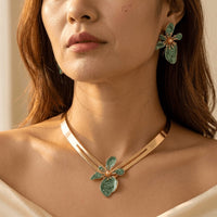 Floral Necklace Stud Earrings Jewelry Set