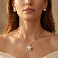 Luxury Pearl Pendant Necklace Earrings Jewelry Set
