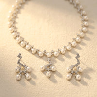 Pearl Geometric Necklace Bracelet Earrings Jewelry Set