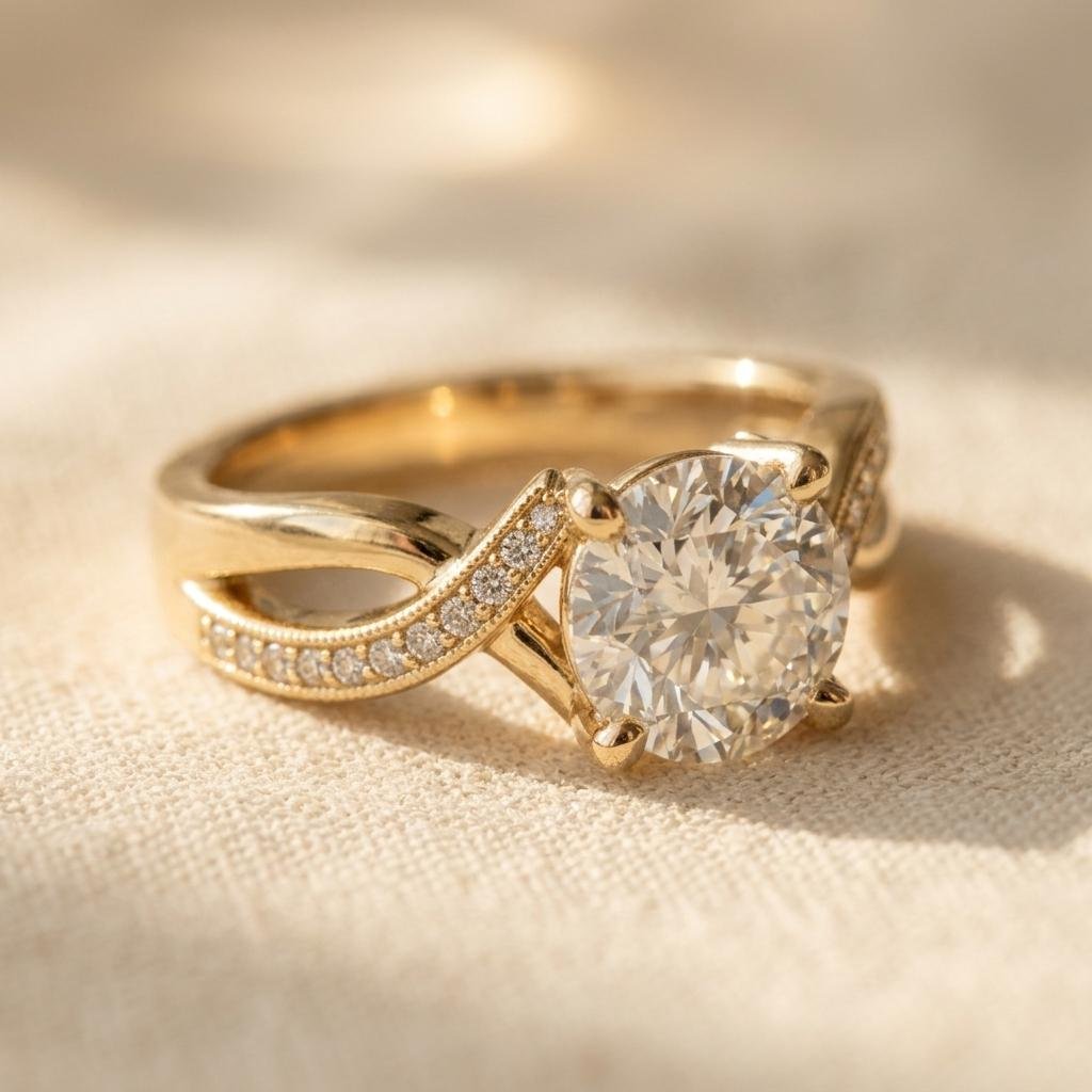 Vintage Gold Zirconia Braided Ring