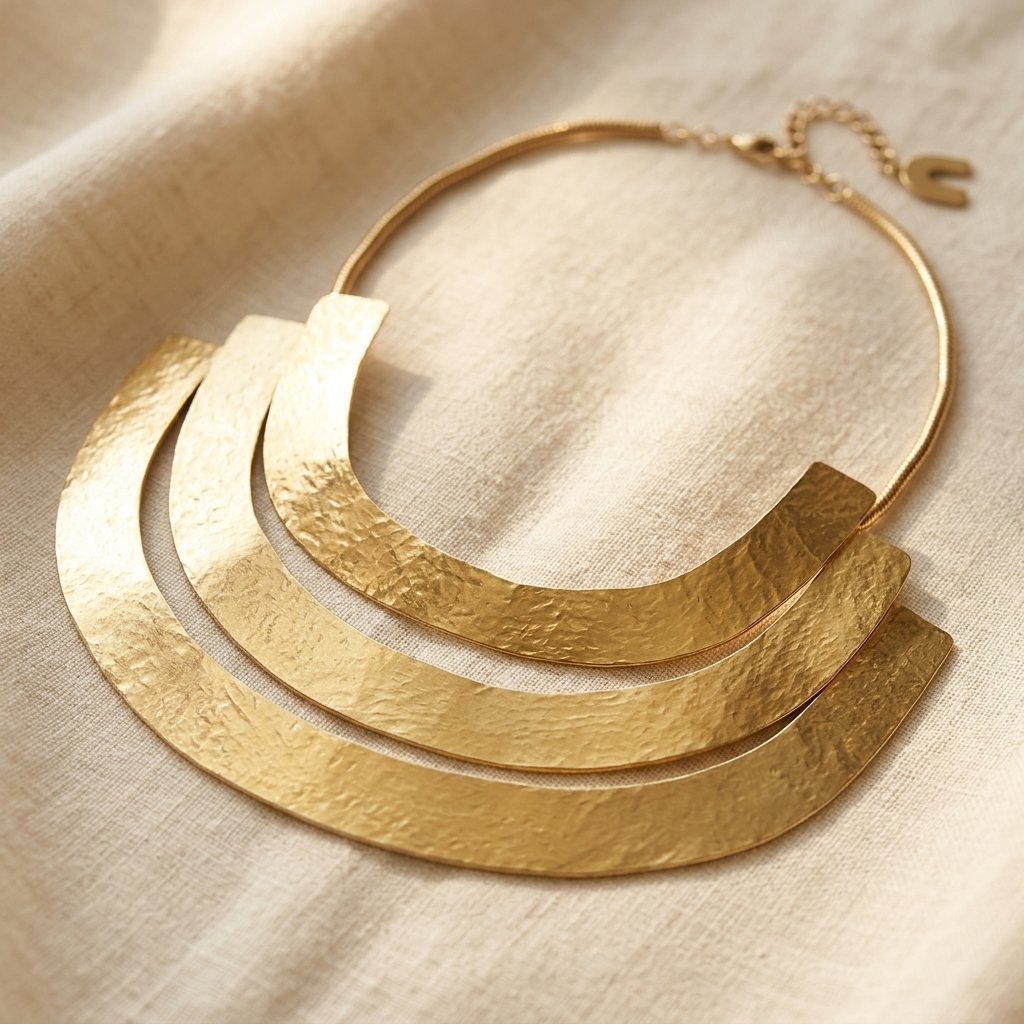 Sculptural Hammered Gold Statement Necklace