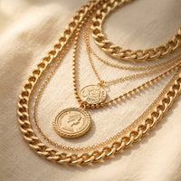 Layered Chain Necklace With Interlocking Rings