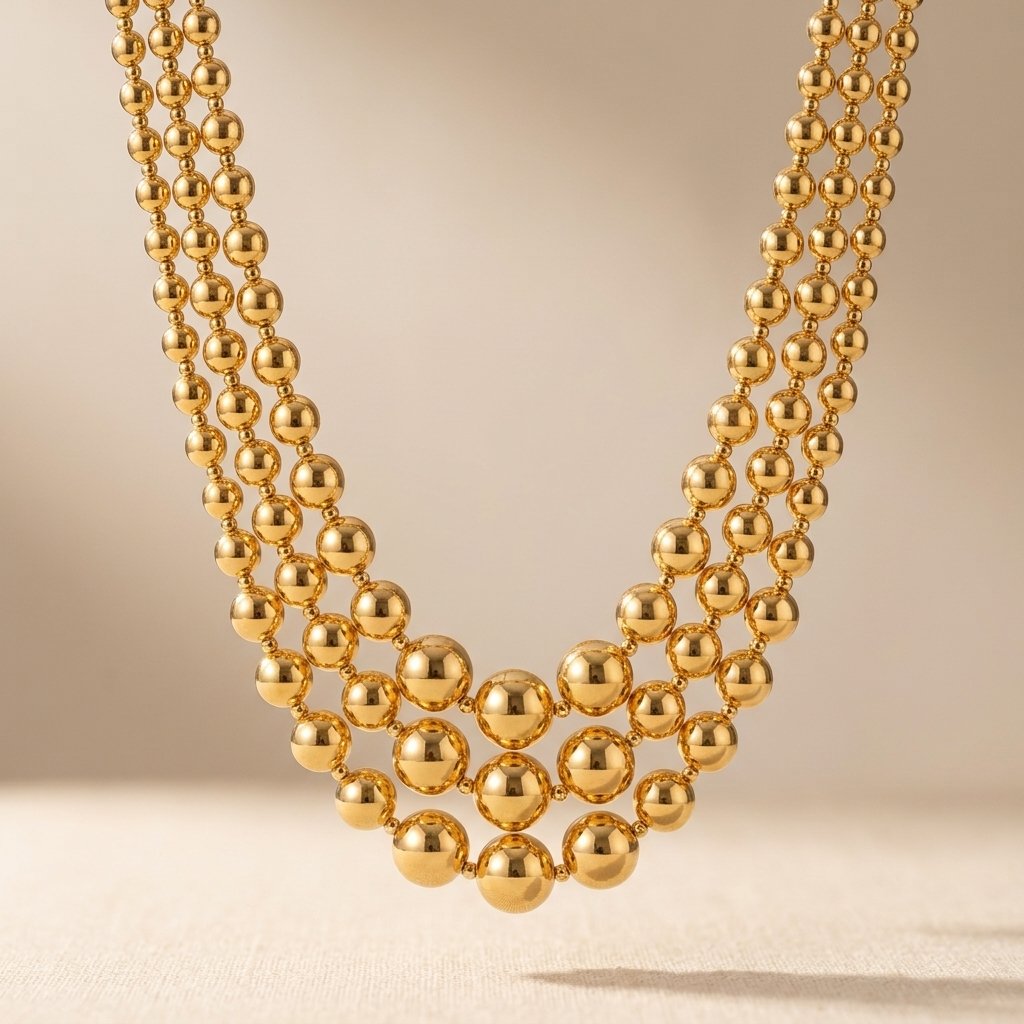 Chunky Golden Bead Layered Statement Necklace
