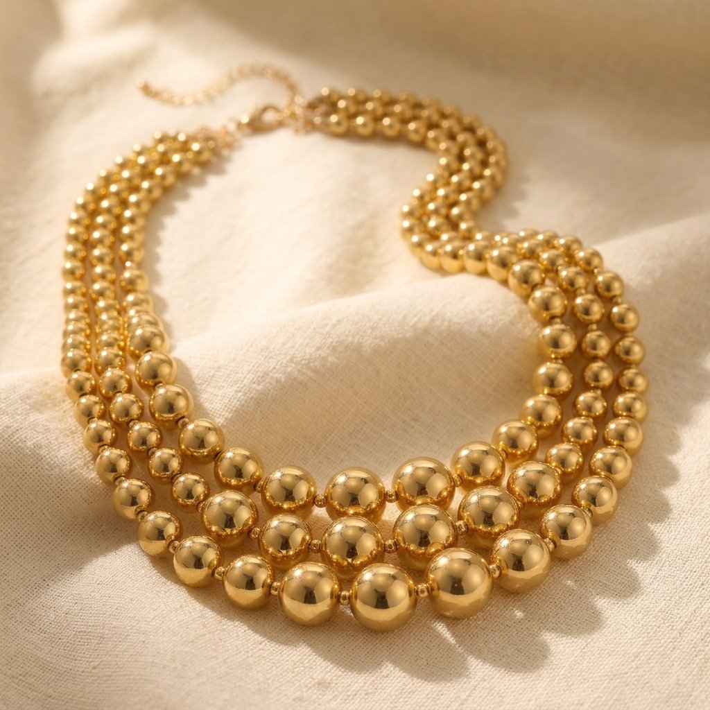 Chunky Golden Bead Layered Statement Necklace