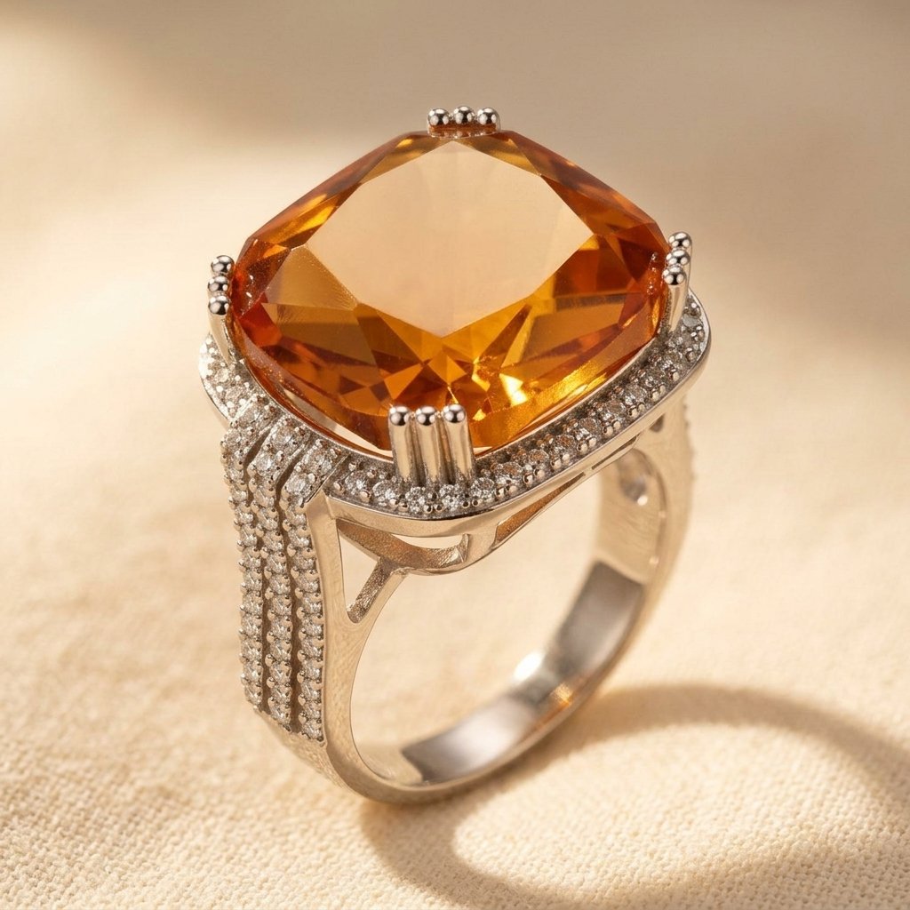 Square Red Zirconia Inlay Ring