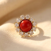Vintage Red Coral Crystal Halo Ring