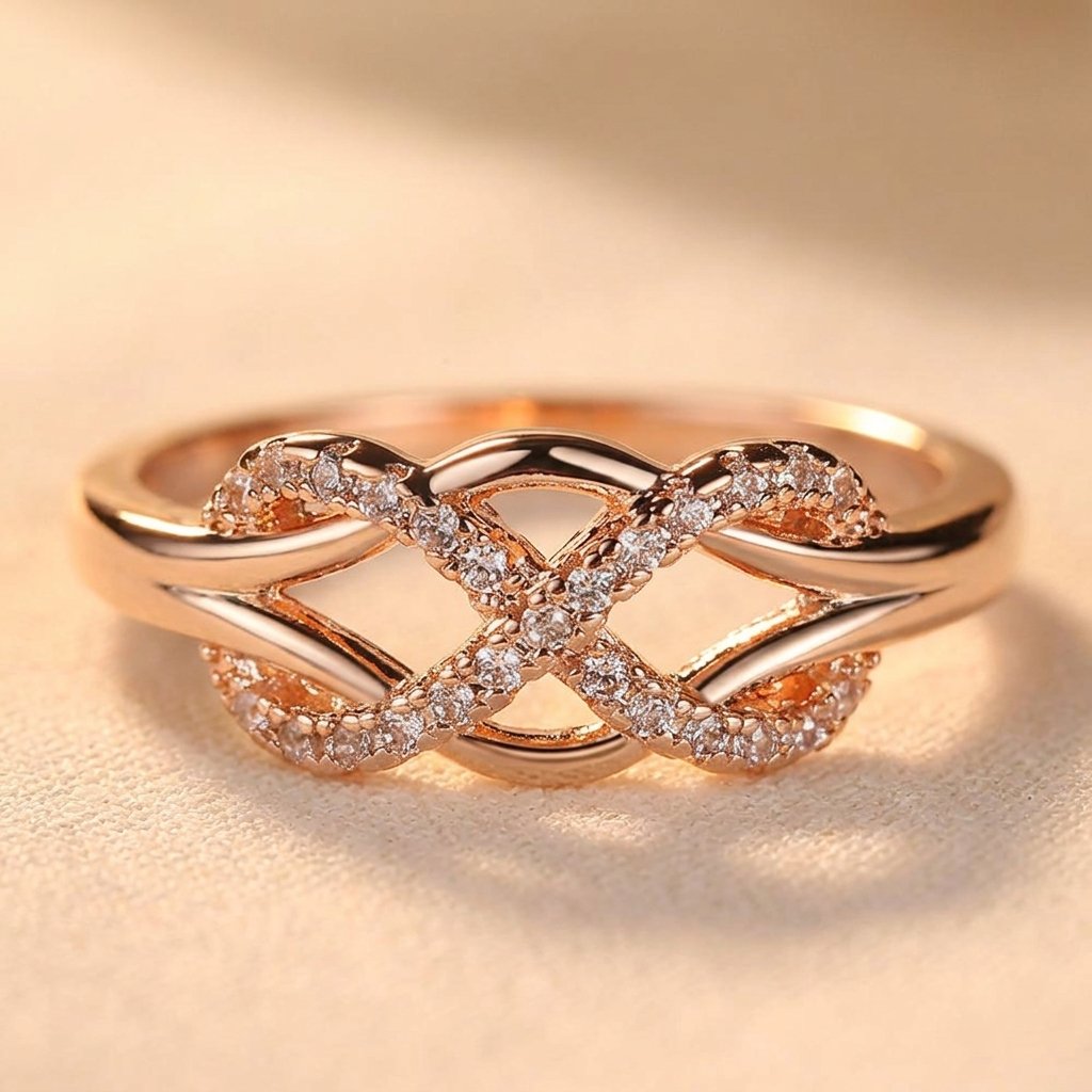 Copper Ring Zirconia Retro Golden Plated