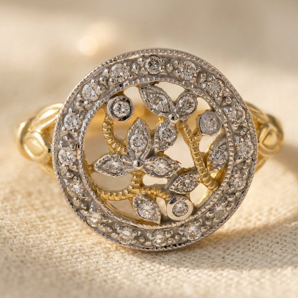 Two Tone Floral Cluster Zirconia Ring