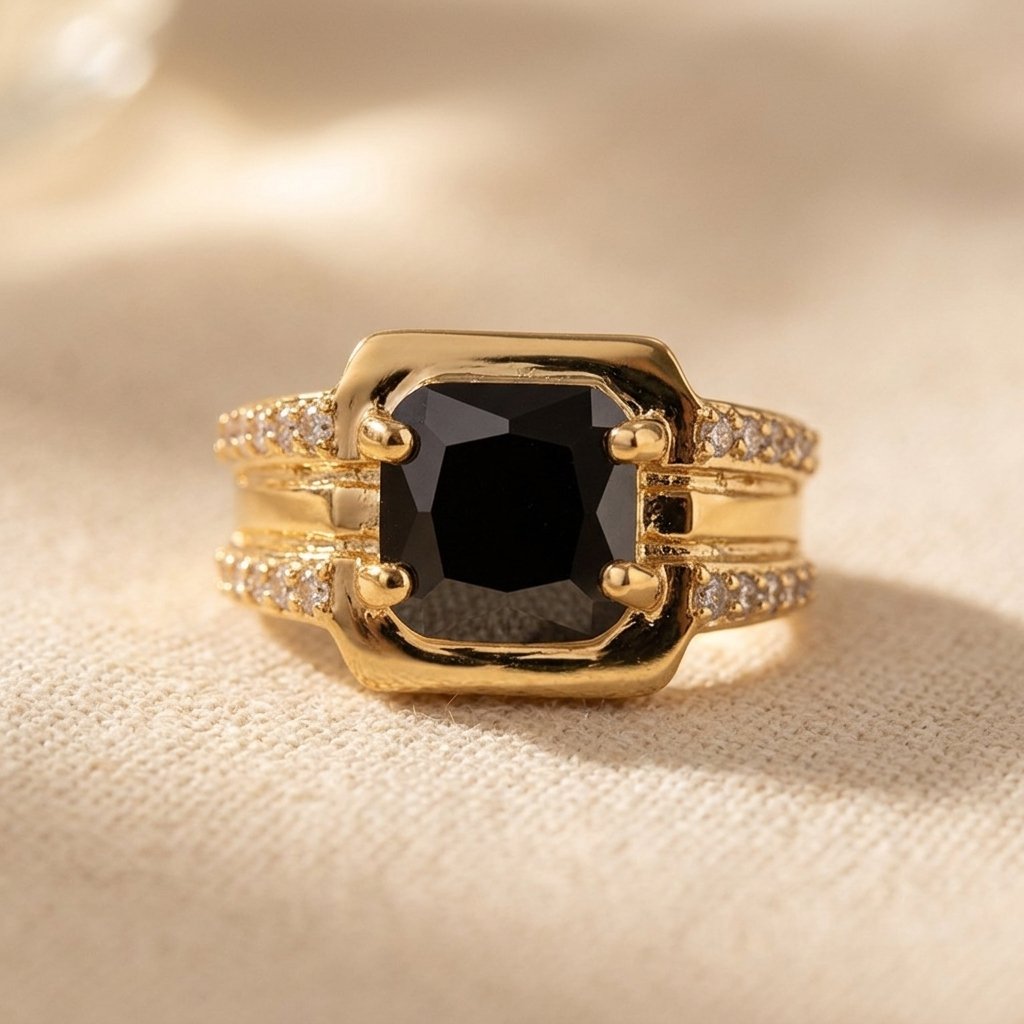 Retro Black Zirconia Wide Band Ring